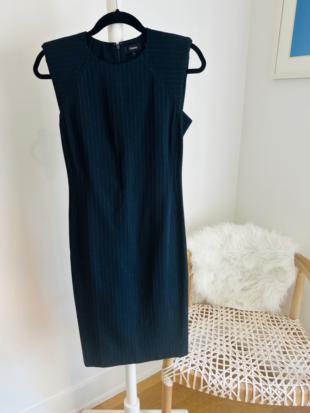Theory Navy Pinstripe Midi Sheath Dress